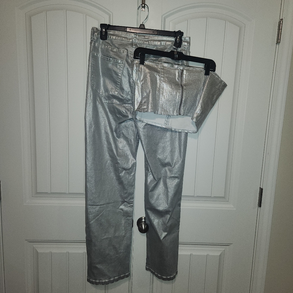 High Rise Metallic Silver Pants Set - Picture 3 of 5